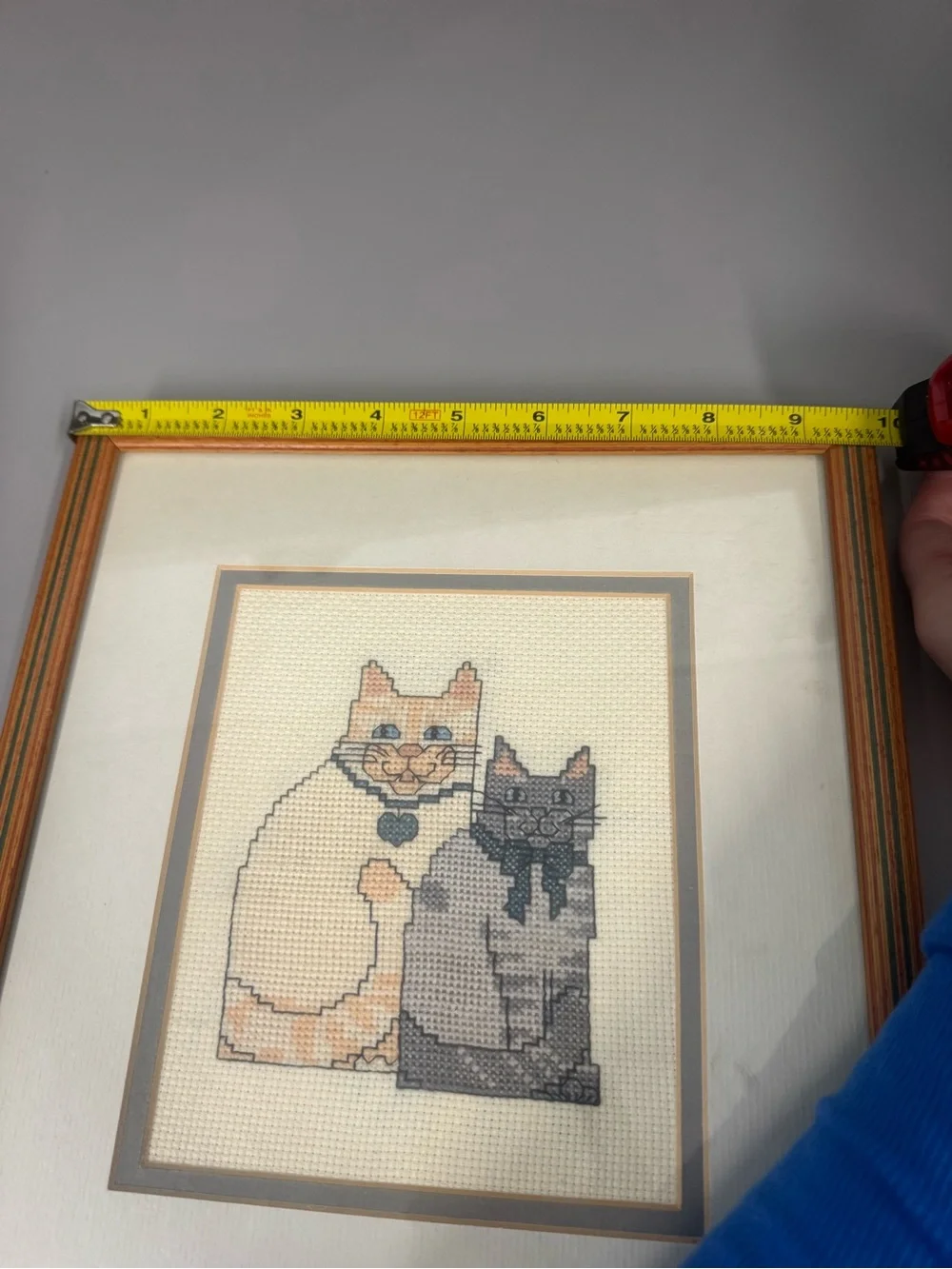 VTG Framed Cat Cross Stitch Needlepoint Folk Art Wall Decor